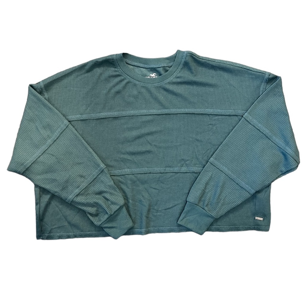 Hollister Cropped Boxy Waffle Knit Green Shirt Size Small NWOT